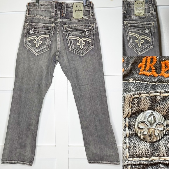 Rock Revival Jasper Straight Gray Jeans 33 x 32